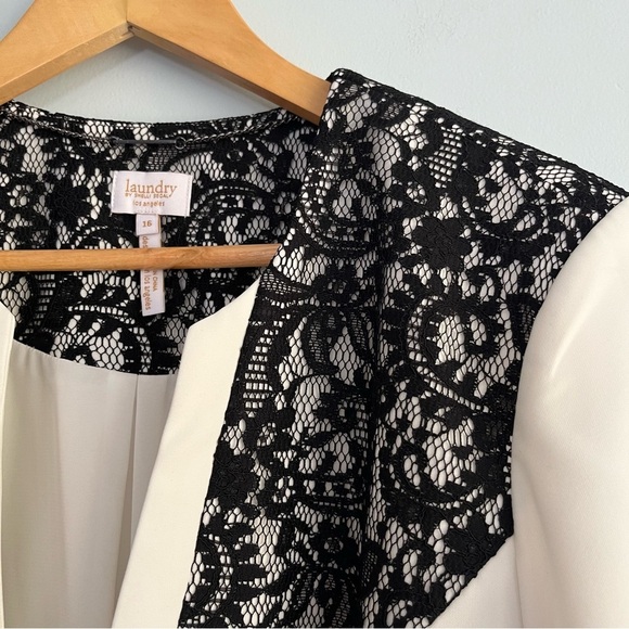 Laundry by Shelli Segal  Cream White Black Lace Blazer Jacket Size 16 NWT - Picture 4 of 16